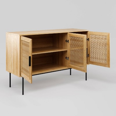 Emmett Light Brown Wood Sideboard Buffet with Cane Doors