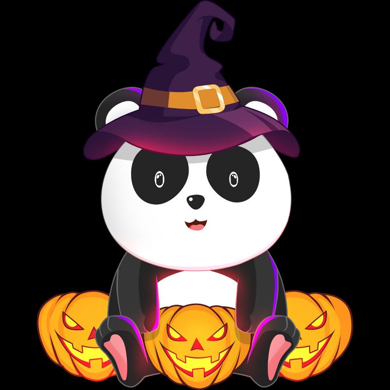Junior's Design By Humans Cute Panda Mock up Witch With Jack O Lantern Halloween T-Shirt By thebeardstudio T-Shirt, 2 of 4