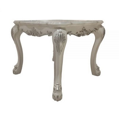 Royal Hampton End Table With Contrast Carved Motif Turned Legs, Black