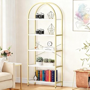 Bookshelf 5 Tier,Arched Display Racks,Tall Shelf for CDs/Books, Modern Storage Rack Shelf Large Wood Book Shelf for Bedroom, Living Room, Home Office - 1 of 4
