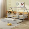 Tangkula Twin Size House Bed w/ Trundle Wooden Kids Bed w/ Safety Rails & Decorable Roof - 3 of 4