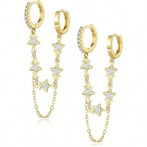 Tassel Chain Small Gold Hoop Dangle Earring for Women Fashionable Temperament, Low Allergy - 1 of 4