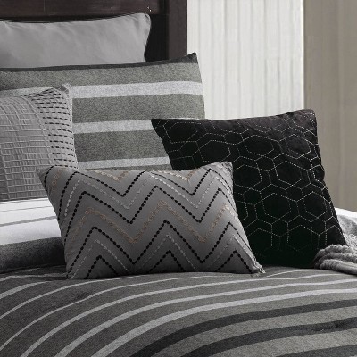 Riverbrook Home Queen 10pc Barkley Comforter Set Black/Gray - Riverbrook Home: Contemporary Striped Bedding with Decorative Pillows & Throw — фото 2