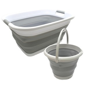 SAMMART 2 pcs Set : 31L (8.1 Gallon) Collapsible Plasic Laundry Basket & 10L (2.6 Gallon) Collapsible Bucket/Waterpot - 1 of 4
