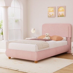 Brafabhome Bed Frame with Round Corner Headboard, Soft Boucle Cloud Platform Bed with Bump-Proof Edge Footboard for Kids, No Box Spring Needed - 1 of 4