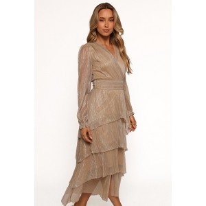 Petal and Pup Cybil Pleated Tiered Midi Dress - Champagne Gold S - 1 of 4