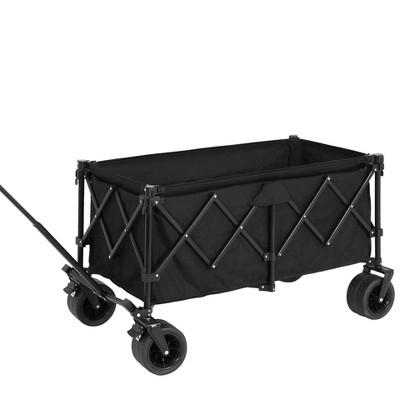 INFURNIC Wheelbarrows And Lawn Carts Heavy Duty Folding Utility Yard Cart, Beach Wagon Lawn Cart With Big Wheels, Black, 20.87"*42.91"*32.68"