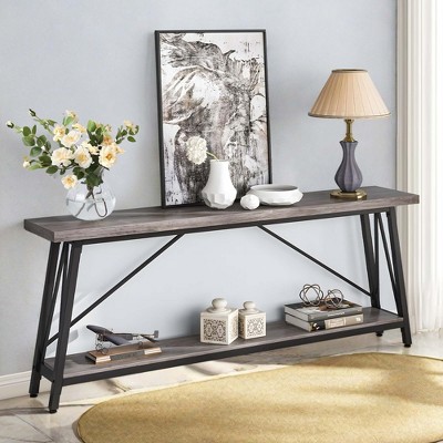 Kumasinova 70.78" Wood Console Table,Entryway Table with Open Storage Shelf & Metal Legs,Sofa Table for Entryway,Hallway,Living Room,Gray