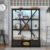 MAYEERTY 3 Shelf Metal Bookshelf with Drawers for Home Open Bookshelf Vintage Industrial Style Shelf with LED Walnut Color - 3 of 4