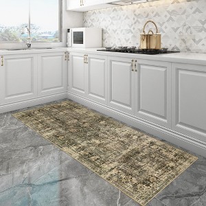Washable Area Rug for Living Room & Bedroom – Non-Slip Vintage Floral Accent Carpet, Low Pile, Stain Resistant - 1 of 4
