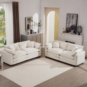 Modern Corduroy Fabric 2-Piece Living Room Sofa Set, Two 2-Seater Sofas with Deep Seats and 8 Cushions - 1 of 4