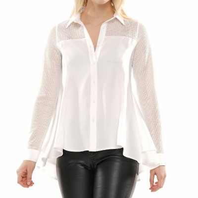 Women's Mesh Long Sleeve Blouse With Double Layered Back - Why Dress