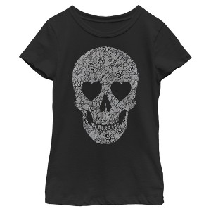 Girl's Lost Gods Lace Print Heart Skull T-Shirt - 1 of 4
