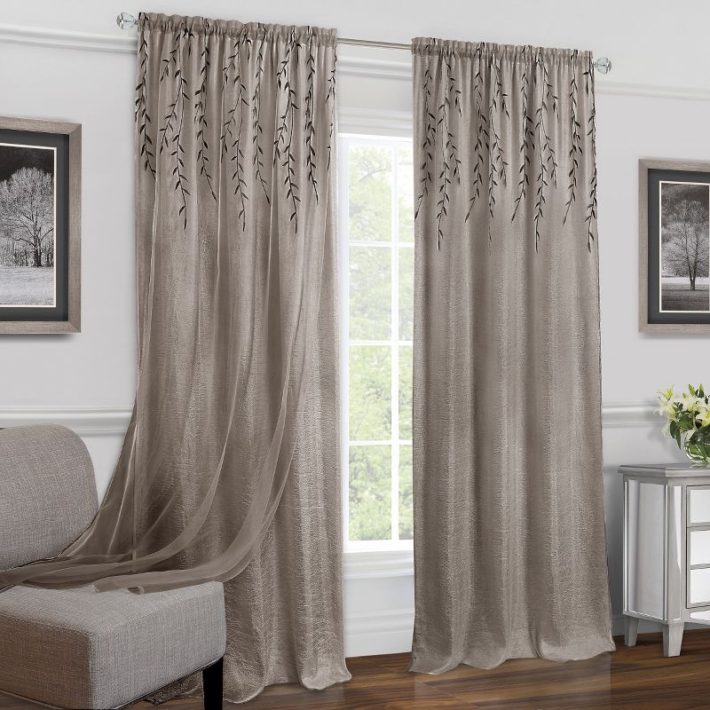 Kate Aurora Traditional Home 2 Pack Double Layered Embroidered Floral Sheer Curtains, 2 of 4