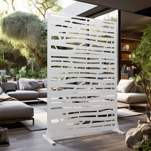 Pexfix 72 x 47 Inch Metal Privacy Screen Freestanding Outdoor Divider Panel For Patio Deck Balcony Heavy Duty Base Weatherproof White Jungle - 1 of 4