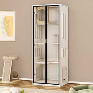 ATJafurn Entertainment Center Hidden Cat Litter Box Enclosure For 85inch Tv, Included Tv Stand And Glass Cabinet, Furniture Style Cat House - 1 of 4
