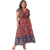 Agnes Orinda Women's Plus Size Floral V Neck Ruffle Sleeve Beach Casual Boho Maxi A Line Dresses - 3 of 4