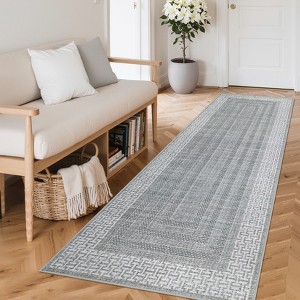 Machine Washable Rugs for Living Room Minimalist Geometric Bordered Indoor Carpet - 1 of 4