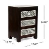 ORRD Wooden Nightstand with 3 Bone-Inlay Drawers, Handcrafted End Table, Decorative Bedroom Storage with Geometric Pattern, 24" Tall, Black & White - 4 of 4