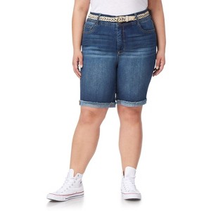 WallFlower Women's Luscious Curvy Denim Shorts Mid-Rise Bling Insta Stretch Juniors (Available in Plus Size) - 1 of 3