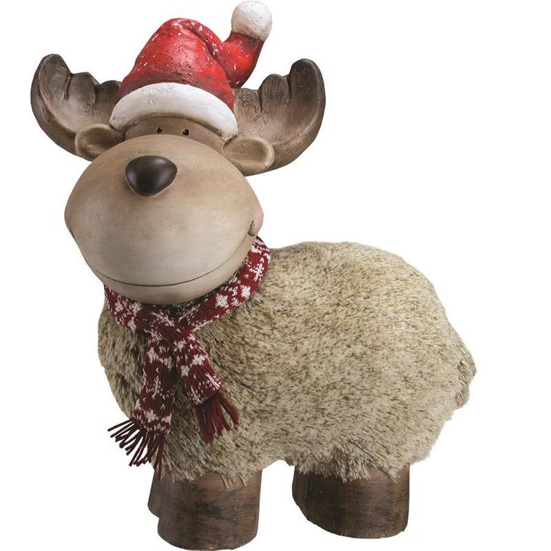 Northlight 17.25" Brown and Red Reindeer with Nordic Style Santa Hat Christmas Tabletop Decor, 1 of 3