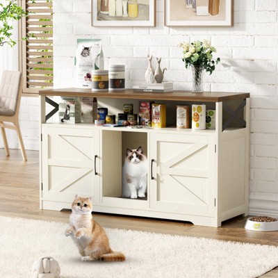 Cat Litter Box Enclosure for 2 Cats, 47" Double Hidden Cat Washroom with Scratch Pad