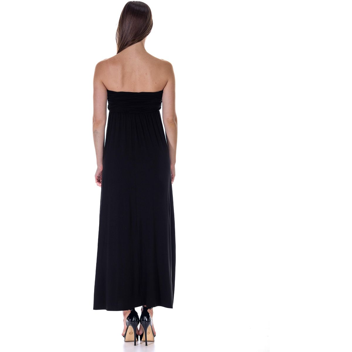 Womens Strapless Tube Empire Ruched Waist Flowy Maxi Dress - 24seven Comfort Apparel™ - thumbnail 3