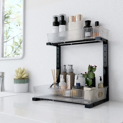 Acrylic Under Sink Organizer, 2 Tier Adjustable Pull Out Cabinet Storage Rack with Sliding Drawers for Kitchen, Bathroom Organization