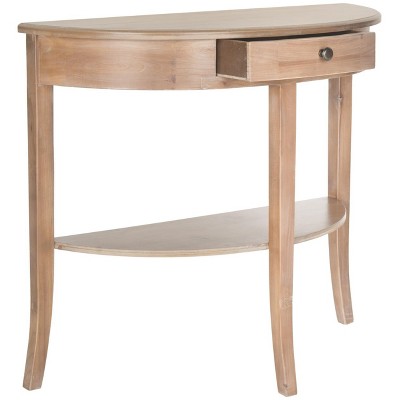 Natural Wood Demilune Hallway Table with Storage