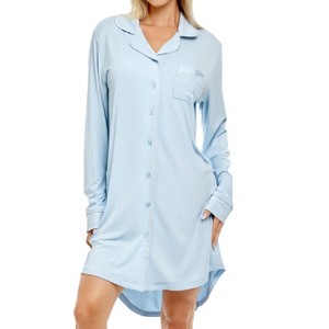ADR Womens Sleep Shirt 100% Cotton Lightweight Night Shirt Pajama Button Down Top - 1 of 4