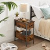 VECELO Nightstand with Charging Station & Drawer, Narrow Flip Top End Table with USB Ports & Power Outlets for Living Room or Bedroom, Brown - 2 of 4