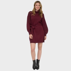August Sky Women's Tie Waist Front Seam Mini Sweater Dress - 1 of 4