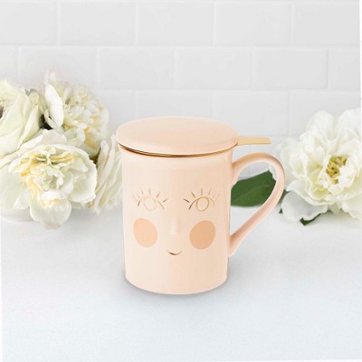 Personalized Pink Ceramic Tea Infuser Mug with Lid