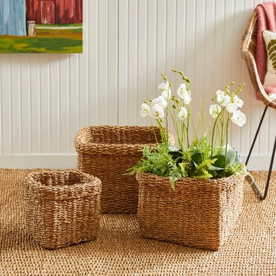 Natural Seagrass Square Storage Baskets, Set of 3