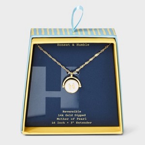 14K Gold Dipped Crystal and Mother of Pearl Circle Spinner Initial Necklace - A New Day™ - 1 of 4
