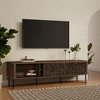 LuxenHome Dark Oak with Basket Weave Design Manufactured Wood 2-Sliding Door TV Console Cabinet Brown - 2 of 4