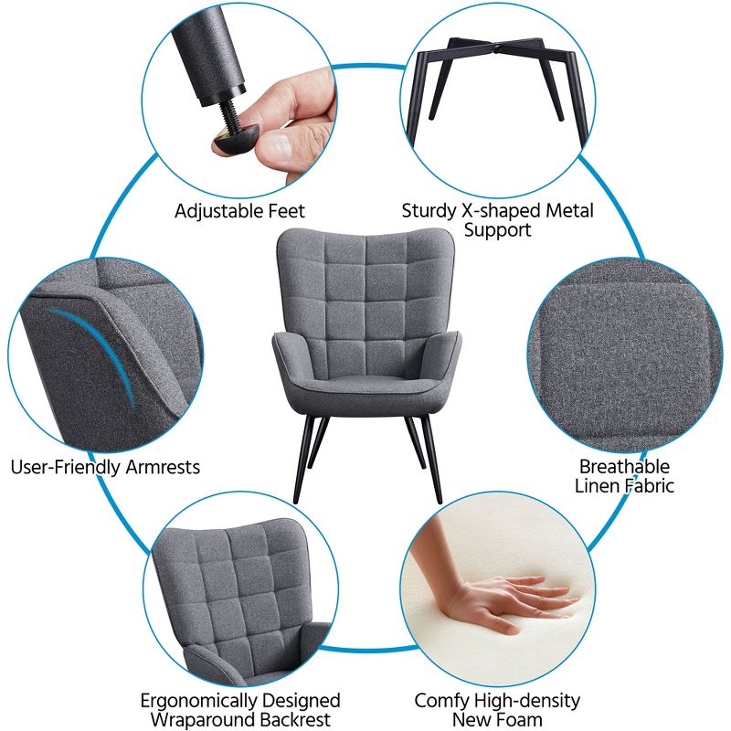 Yaheetech Accent Chair and Ottoman Set Arm Chair with Foot Rest for Living Room Gray, 4 of 9