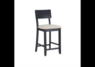 Gray Wood Backless Counter Stool with Padded Seat