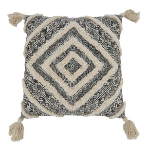 Saro Lifestyle Tufted Diamond Block Print Pillow - Poly Filled, 20" Square, Black - 1 of 3