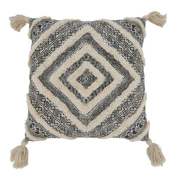 Saro Lifestyle Tufted Diamond Block Print Pillow - Poly Filled, 20" Square, Black