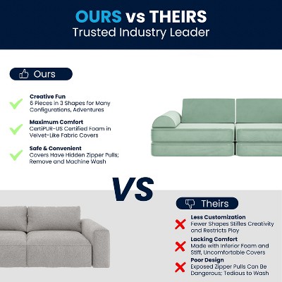 Sage Velvet Six-Piece Modular Kids Play Couch
