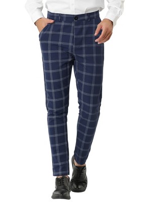 Lars Amadeus Men's Plaid Patterned Slim Fit Flat Front Business Dress Pants