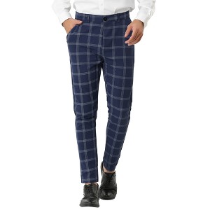 Lars Amadeus Men's Plaid Patterned Slim Fit Flat Front Business Dress Pants - 1 of 4