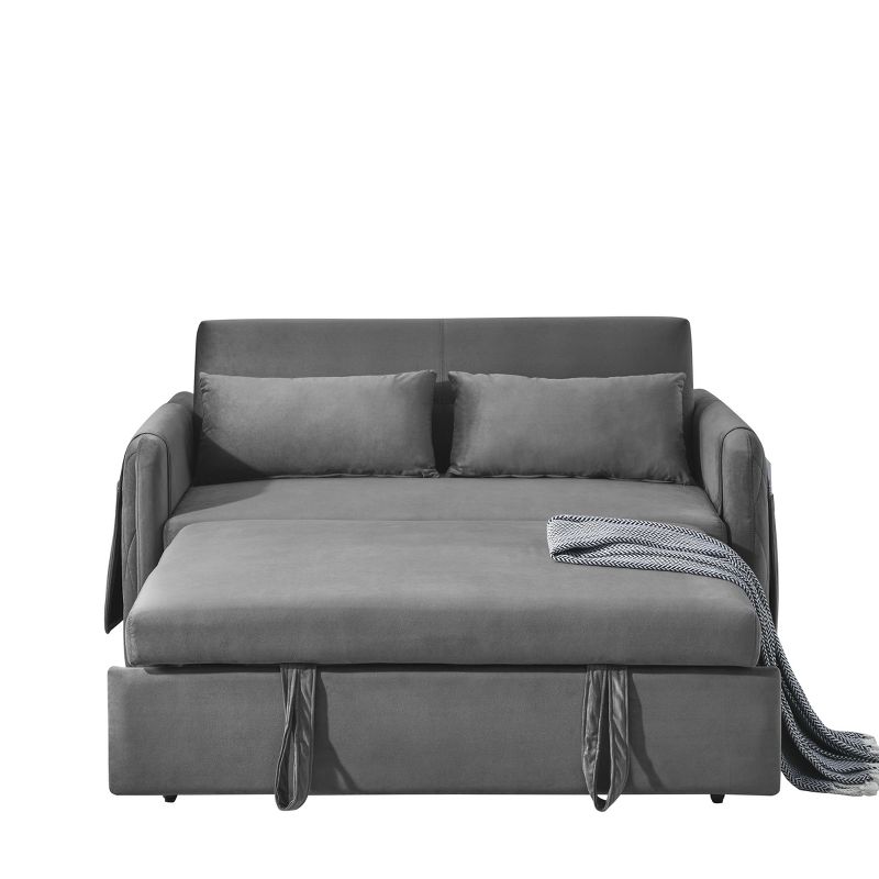 55" Pull Out Sleeper Sofa Bed, Velvet Upholstered Loveseat Sofa with Adjustable Backrest and Pillows-ModernLuxe, 5 of 12