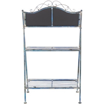 Antique Blue Iron Two-Tier Outdoor Plant Stand