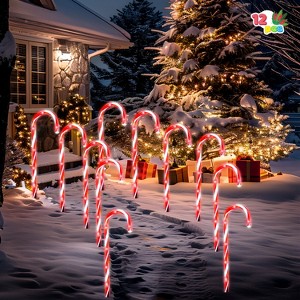 Joyfy 12 Pcs Christmas Candy Cane Pathway Markers Lights, Outdoor Christmas Decorations Stakes Lights for Holiday Indoor Yard Patio Garden Walkway - 1 of 4