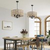 Rustic 5-Light Farmhouse Chandelier with Hemp Rope Woven Lampshade, Black Hanging Light for Bedroom or Kitchen - 4 of 4