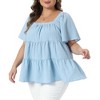 Women's Plus Size Textured Square Neck Short Sleeve Flowy Swing Babydoll Summer Casual Peplum Blouses - Agnes Orinda - 2 of 4