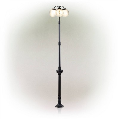 Alpine 75" Solar Glass Light Ball Metal Lamp Post Black