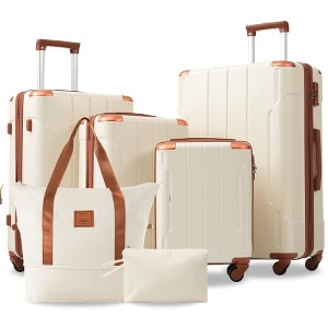 YONWAY Luggage Set 5 Piece Expandable Lightweight ABS Hardshell Suitcases with Wheels (White) - 1 of 4
